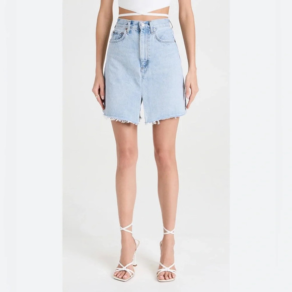 Agolde High Rise Denim Cutoff Pleat Skort size 27 In Hypnosis - Picture 1 of 11